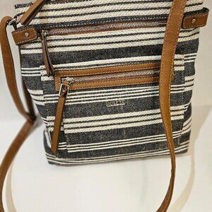 Rosetti striped woven shoulder/crossbody bag w 8 compartments (11"X11.5")